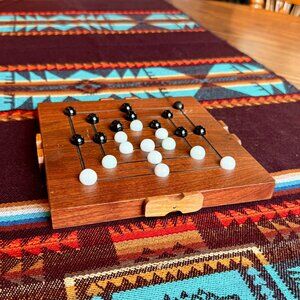 Handmade Vintage Solid Wood 9 Men's Morris Board Game with Marble Storage Slot